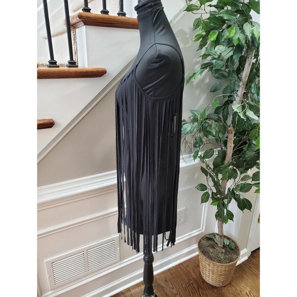 Stilletto's Black Polyester Round Neck Strappy Ruffle Knee Length Party Dress S - Picture 7 of 12